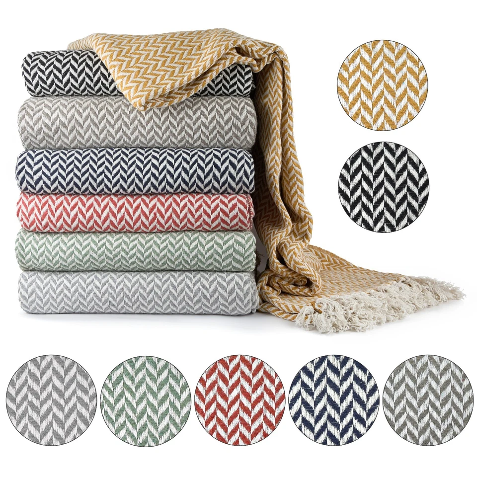 Throw Blanket for Sofas Couch Bed Runner Scandi Woven Soft Cotton Cherokee - Image 1 of 1