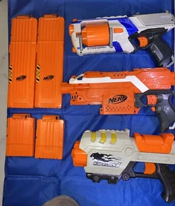 Nerf Soft Air Gun Lot Strong arm, Wind Attack 8, Strife & 4 Mags. - Picture 1 of 8