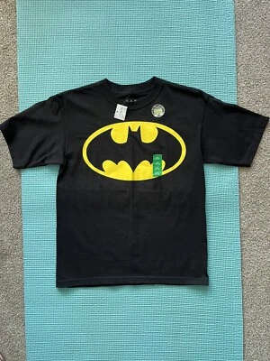 Boy's Batman Tee Shirt T shirt Size 10/12 Black w Batman Graphic Glow in Dk Logo - Image 1 of 4