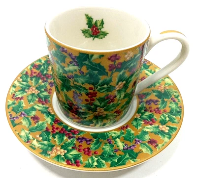 Heirloom Expresso Demitasse Cup Saucer Department 56 Holly Berry Tea Cup - Image 1 of 4