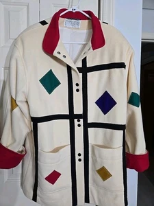 Vtg 80s International Scene Winter Coat Women Sz 12 Wool Geometric Pattern - Picture 1 of 6