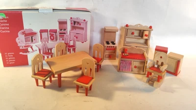 Set goki Puppenstubenmöbel Puppenstube Küche Herd  Buffet Spüle Essplatz OVP - Bild 1 von 4