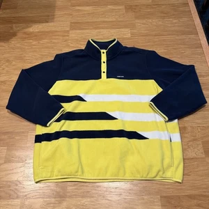 Lands End Mens 1/4 Snap Fleece Pullover Jacket Men’s Sz 3XL Navy Yellow Pockets - Picture 1 of 7