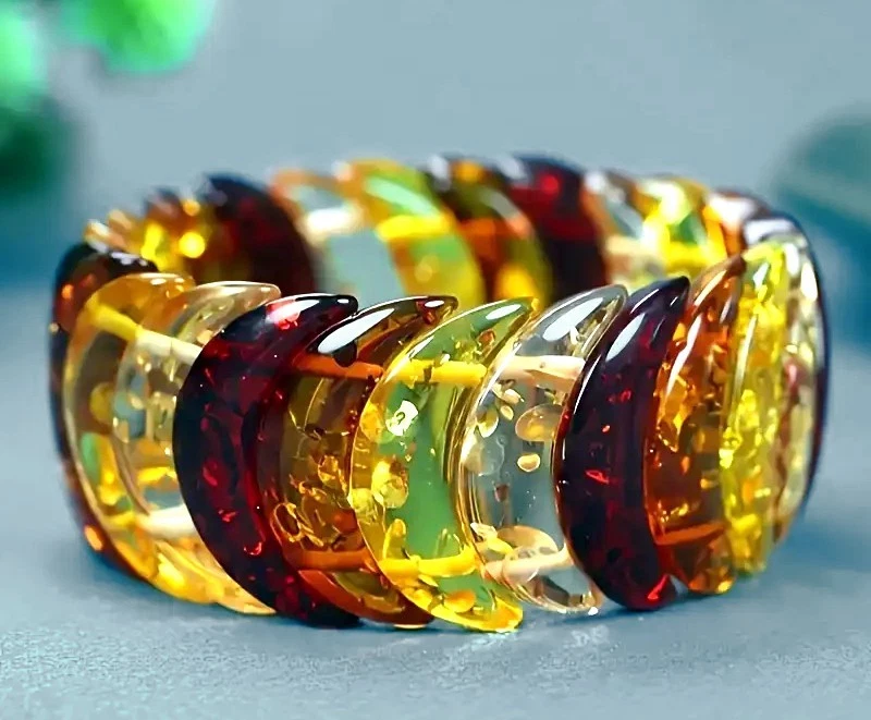 BERNSTEIN-IMITAT (Harz) *** Stretch Armband oval groß breit dehnbar 16-18 cm - Bild 1 von 4