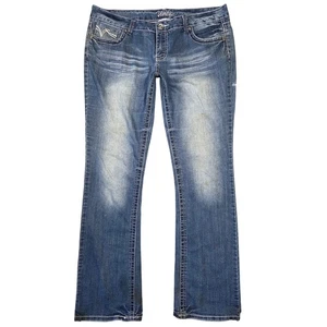 Vanity Jeans Womens 32 Blue Denim Bootcut Embellished Western Cowgirl Flare - Picture 1 of 12