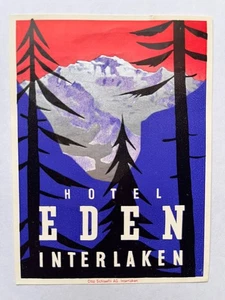 Calcomanía vintage EDEN HOTEL INTERLAKEN Suiza, Suiza 2 1/2 X 4 1/2 - Imagen 1 de 2