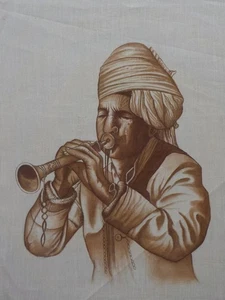 INDIEN: Indischer Musikant, Shanai-Spieler. Farbdruck auf Seide, wohl 20. Jh.  - Picture 1 of 1