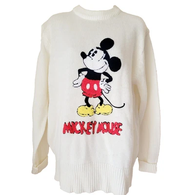 Suéter Tejido Chenilla Disney Mickey Mouse Años 70 De Colección Hecho Corea Crema Acrílico Foto 1 de 4