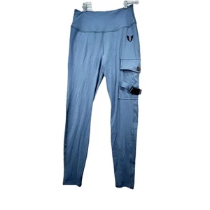 Firm Abs Leggings Womens Large Cargo Compression Pants Blue Athletic Gym Workout - Picture 1 of 12