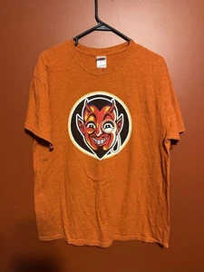 The Red Jug Pub THE DEVIL MADE ME DO IT! Shirt L Cortland, New York Burnt Orange - Picture 1 of 5