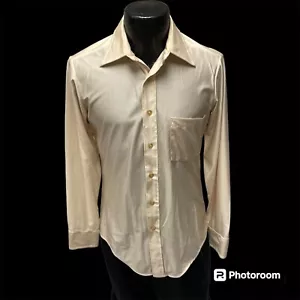 Vtg 70s Nofade QIANA Nylon SHINY Cream Stripe Ivory BUTTERFLY COLLAR Disco Shirt - Picture 1 of 9