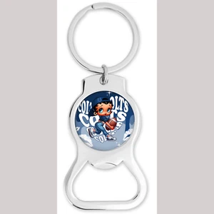 Portachiavi rotondo apribottiglie Betty Boop Indianapolis Colts ispirato - Foto 1 di 2