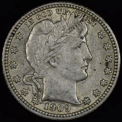 1909-P CUARTO DE PELUQUERO ✪ AU CASI SIN CIRCULAR ✪ MONEDA DE PLATA 25C 32AH ◢DE CONFIANZA◣ Foto 1 de 2