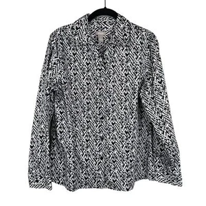 Chico's Size 1 US  Small Button Up Black Brown White Print Top Long Sleeve - Picture 1 of 6