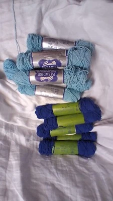 6+ BUCILLA Paradise Puff &  5 Sears Dress YARN acetate & nylon Vintage 2 blues - Image 1 of 4