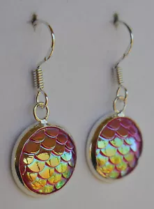 Mermaid Scales! earrings in iridescent candy pink - siren dragon scale - Picture 1 of 4