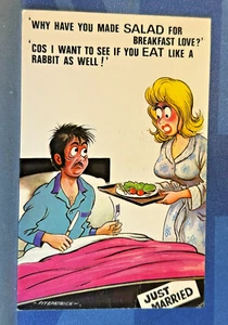 Saucy Bamforth Comic Postcard 1971 Honeymoon Salad EAT LIKE RABBIT AS WELL No 2 - Bild 1 von 2