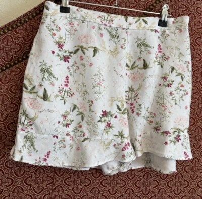 Catherine Malandrino Womens Half Elastic Waist Floral White Linen Blend Shorts M - Image 1 of 4