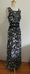 JAEGER 100% SILK Monochrome Pencil Maxi Dress in Black + White, Size 8 - Picture 1 of 7