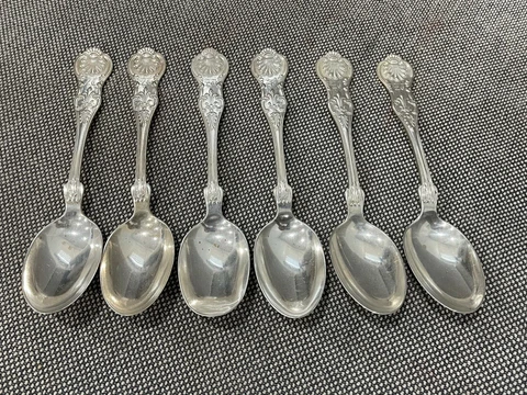 Antique Gorham Sterling Kings III Pattern Set of 6 Spoons 6 7/8" Cover