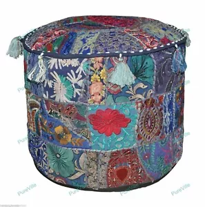 Indian Floral Ottoman Yoga Pouf Cover Footstool Pouffe Ethnic Decor - Picture 1 of 7