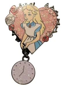 Alice In Wonderland Pin Heart Dangling Clock Brooch Badge Accessorie Jewellery - Picture 1 of 3