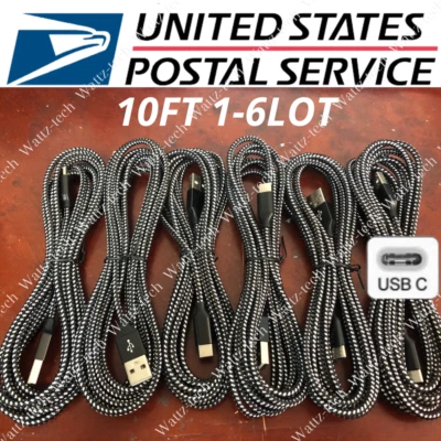 10FT USB Type C Cable Fast Charging Sync Cord For Android Samsung Galaxy Google - Image 1 of 4