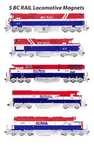 BC Rail locomotive rosse, bianche e blu 5 magneti Andy Fletcher - Foto 1 di 1