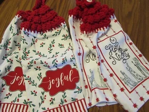Juego de toallas colgantes para platos de cocina de Navidad con tapa de ganchillo alegre, noche santa - Imagen 1 de 8