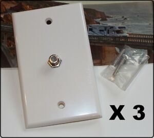 X3 Single Gang Coaxial F Face Cable Tv Outlet Jack Wall Plate  - White RV MARINE