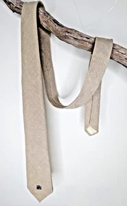 Vintage Chaps Ralph Lauren Beige 100% Linen Short Tie Horse Logo 53" x 3" - Picture 1 of 3