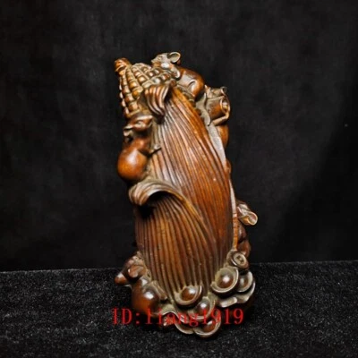 4 Inch Hand carved Boxwood Wood corncob mouse coin Figure Netsuke collectable - Image 1 of 4