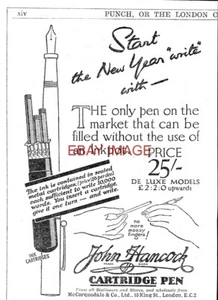 Publicidad 1925 JOHN HANCOCK Cartucho Plumas Estilográficas Pequeño Original Impreso Anuncio 743/119 - Imagen 1 de 1