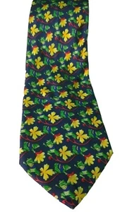 Mens Silk Necktie Made in England Michelsons Whimsical frogs & flowers * - Picture 1 of 4