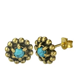 Brass Stone Crystal Stud Earrings Gold Kugelblume 10mm - Picture 1 of 46