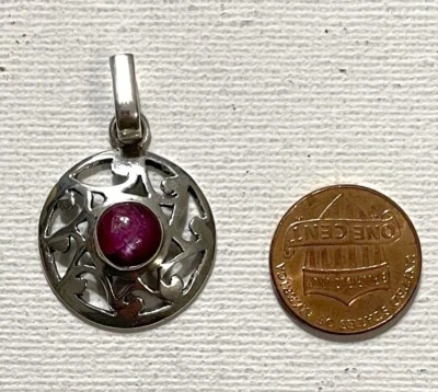 Garnet Red Stone Pendant, Silver 925 Round Pendant Charm (J-092) - Image 1 of 4