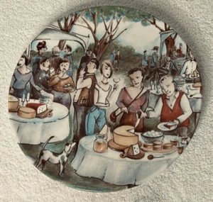 Brunelli Designed Summer Outside Party Scenes Ceramic 11" Dinner Plates - Picture 1 of 12