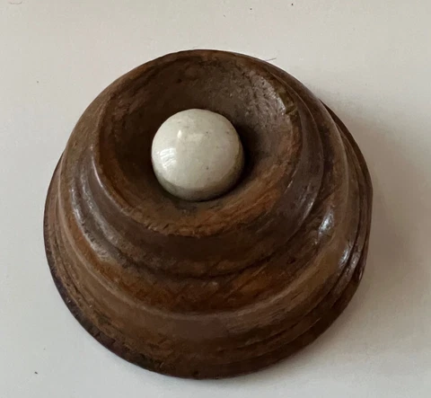 Antique Dark Wood Walnut Doorbell White Button 2-1/4" Architectural Salvage Cover