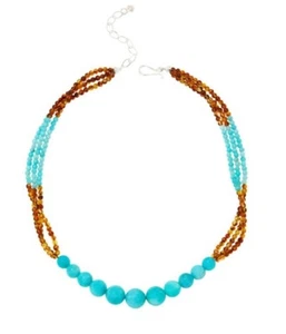 Jay King 18" Sterling Silver Amazonite and Amber 3-Strand Bead Necklace - Bild 1 von 3