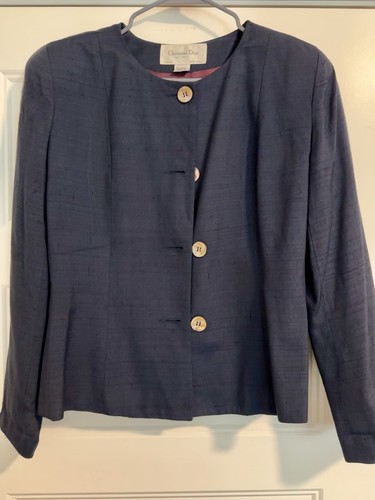 Giacca sartoriale vintage donna Christian Dior The Suit lino navy bottoni MOP