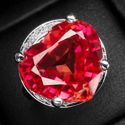 Sunset Orange Sapphire Heart 15.56Ct 925 Sterling Silver Handmade Halo Rings - Image 1 of 4