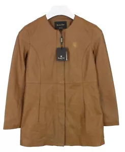 Massimo Dutti 4723 Jacke Damen XS Leder Rundhals Kragen Brown - Bild 1 von 18