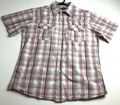 Indigo Star Snap 纽扣衬衫男式 M 码格子短袖西部牛仔 — 第 1/4 张图片