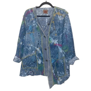 Camisa JG's Mad Lab Mujer Grande Denim Asimétrica Arte para Usar Prenda para el torso Pintada a Mano - Imagen 1 de 13