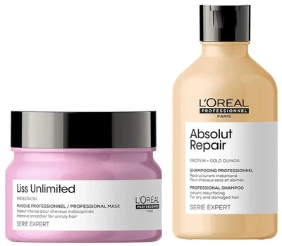L’Oréal Liss Unlimited Hair Mask 250gm & Absolut Repair Shampoo 300ml - Image 1 of 4