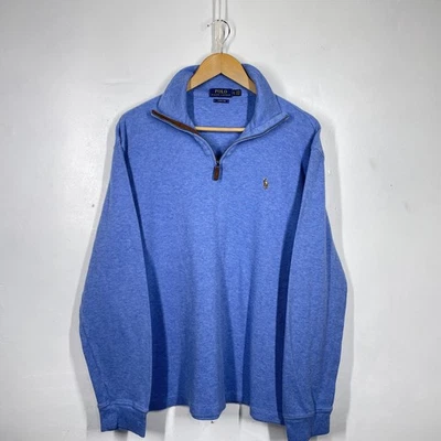 Polo Ralph Lauren 1/4 Zip Mens XL Blue Estate Rib Jumper Pullover Sweater Preppy - Image 1 of 4