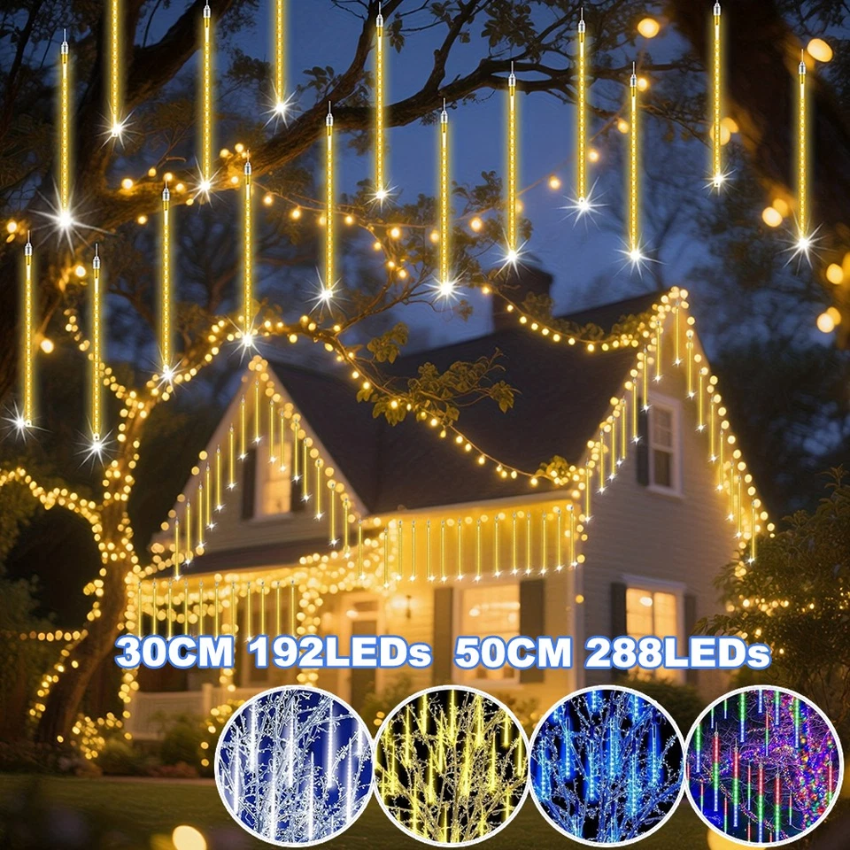8/16/24/32Tubes LED Meteor Shower Lights Falling Rain Fairy Light Wedding Decor - Image 1 of 4