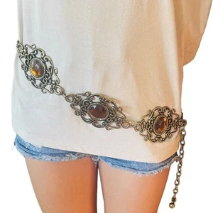 Belt Wide Statement Fashion Gold Tone Metal Hip Adjustable Womens Size Medium - Picture 1 of 20