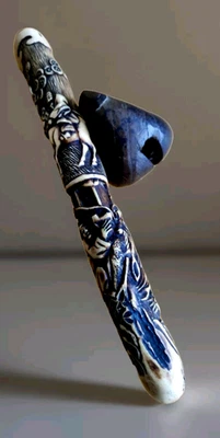  KISERUZUTSU japon edo étui à pipe en Bois De Cerfs Décor dragon samouraï - Photo 1/4