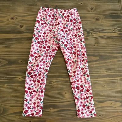 Girls Okie Dokie Fleece-Lined Floral Leggings 4T White Red Pink Winter - Image 1 of 4